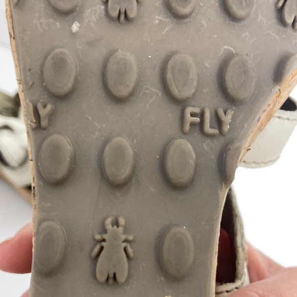 Fly London Shoes Womens 38 7.5 8 Cream Beige Leather Cork Wedge Platform Sandals - Picture 11 of 13